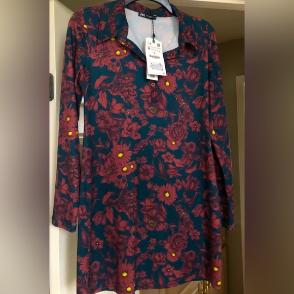 Zara Tops - NWT  ZARA Teal & Rust Floral Tunic Blouse  Size M